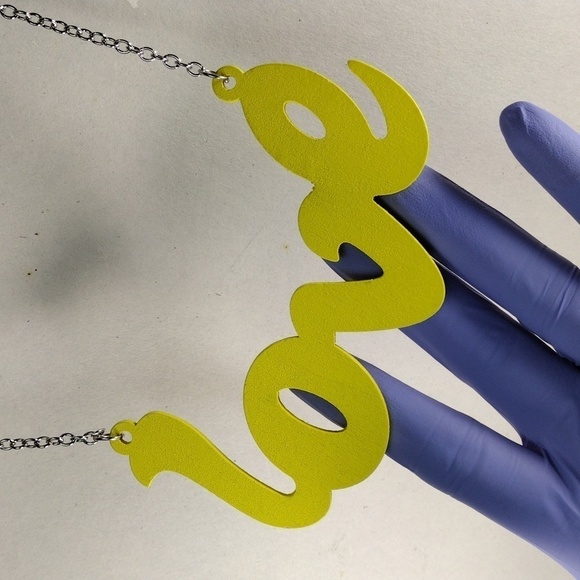 Women's Stunning Polished Silver tone Yellow " LOVE " Design Long Necklace - 34" - Picture 5 of 6